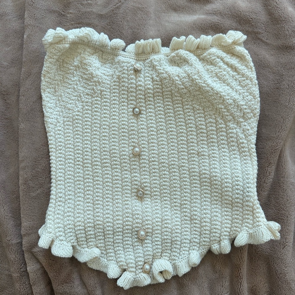 Cream Knit Button-Up Tube Top